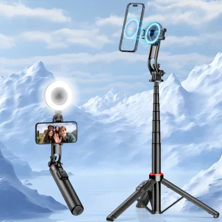 【ROSETO】手機磁吸藍芽自拍棒 314(magsafe兩用 分離式手機夾 直播三腳架)