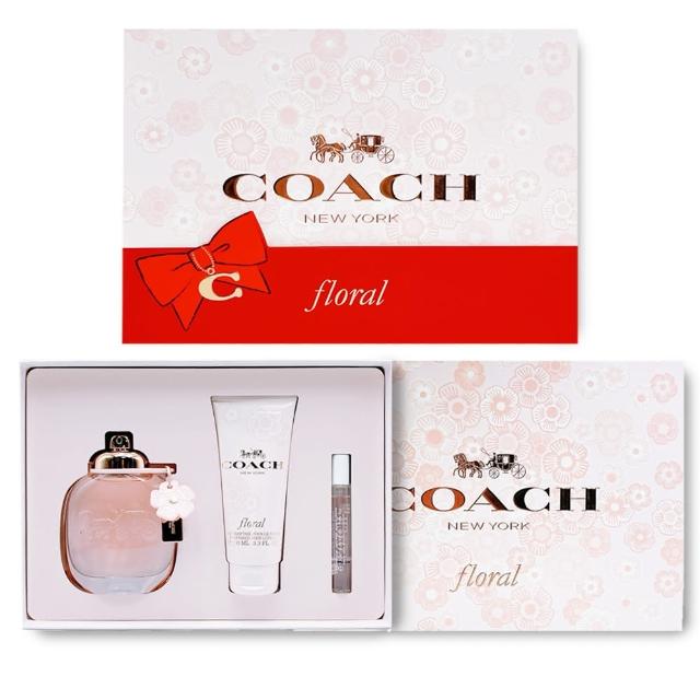 【COACH】芙洛麗淡香精禮盒-淡香精90ML+ 噴式小香7.5ML+身體乳100ML(專櫃公司貨)