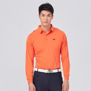【KING GOLF】網路限定款-男款素面薄款LOGO燙印長袖POLO衫(橘色)