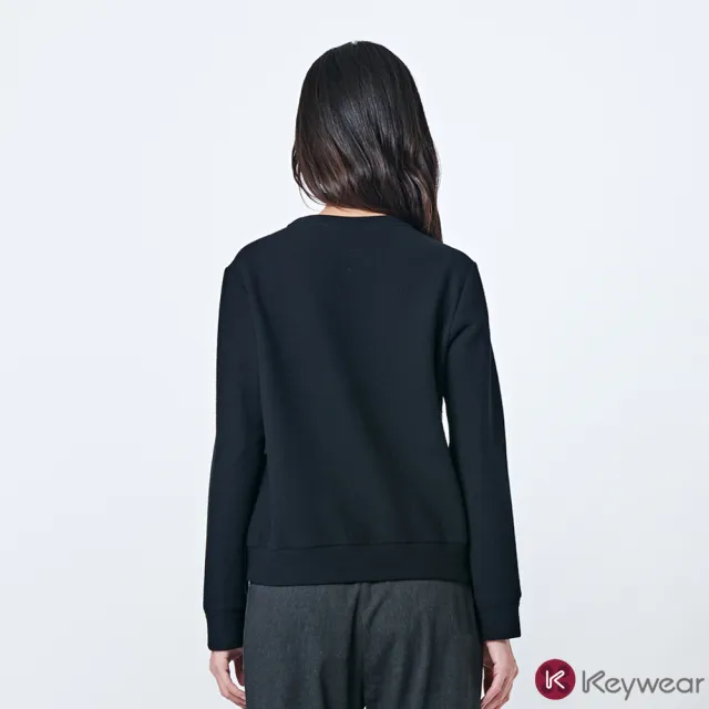 【KeyWear 奇威名品】拼接亮片刺繡長袖上衣