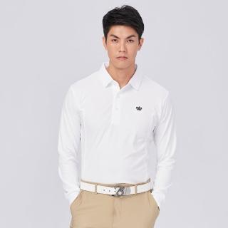 【KING GOLF】網路限定款-男款素面薄款LOGO燙印長袖POLO衫(白色)