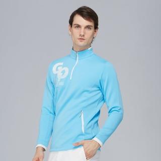 【KING GOLF】網路限定款-男款雙口袋漸層印花小立領拉鍊中厚款長袖POLO衫(藍色)