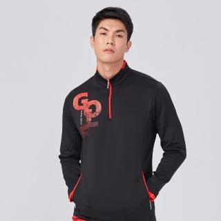 【KING GOLF】網路限定款-男款雙口袋漸層印花小立領拉鍊中厚款長袖POLO衫(黑色)