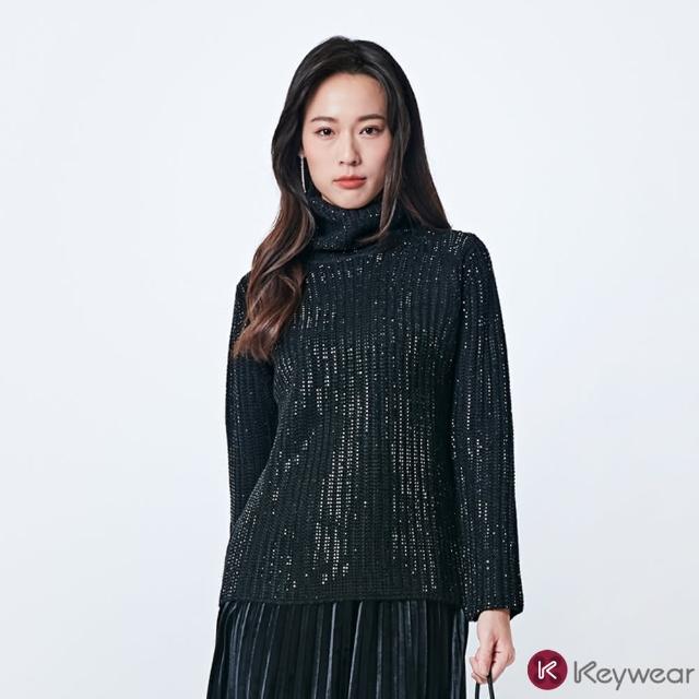 【KeyWear 奇威名品】典雅風高領金蔥針織上衣(共2色)