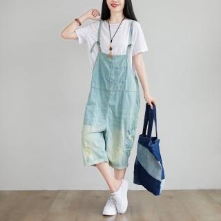 【巴黎精品】現貨+預購 復古牛仔吊帶褲(夏季水洗牛仔褲復古個性七分背帶女褲子淺藍色a1ir27)