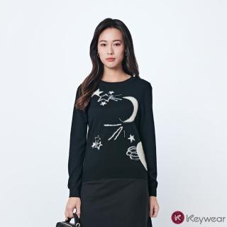【KeyWear 奇威名品】個性星星緹花針織毛衣