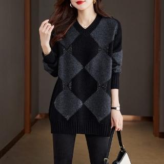 【LANNI 藍尼】★黑色寬鬆中長版毛衣上衣(上衣/女裝/毛衣/休閒/百搭)