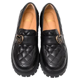 【Ann’S】Ann’S X Sanrio三麗鷗 Kuromi酷洛米聯名 後跟刺繡愛心扣菱格紋厚底樂福鞋4.5cm(黑)