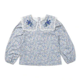 【lulabee】童裝-藍白刺繡小花軟衫(藍色)