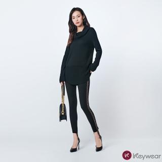 【KeyWear 奇威名品】時尚豹紋織帶舒適內搭長褲