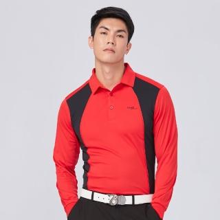 【KING GOLF】網路限定款-男款異色拼接立體剪裁薄款長袖POLO衫(紅色)