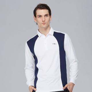 【KING GOLF】網路限定款-男款異色拼接立體剪裁薄款長袖POLO衫(白色)