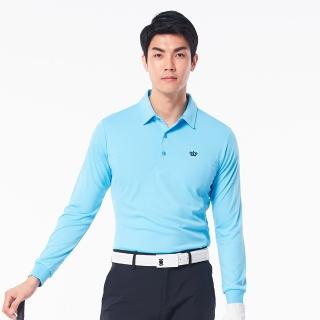 【KING GOLF】網路限定款-男款素面薄款立體剪裁刺繡長袖POLO衫(天藍)