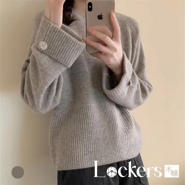 【Lockers 木櫃】秋冬韓系圓領紐扣套頭毛衣 L113111201(韓系 圓領 毛衣)