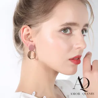 【AQ】925純銀 簡約法式風格乾燥玫瑰色耳環/耳針(AMOR Quenby/飾品/配件/圓圈)