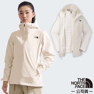 【The North Face】女 3效能 防水透氣防風耐磨連帽二件式外套 亞洲版型/夾克.風雨衣(5B1X-QLI 沙丘白)