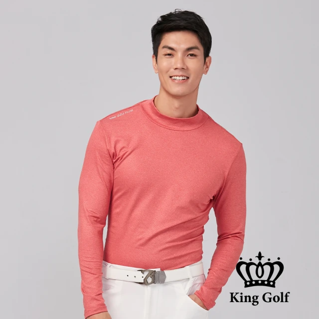 KING GOLF 網路限定款-男款膠標LOGO素面刷毛款長袖內搭高領衫(紅色)