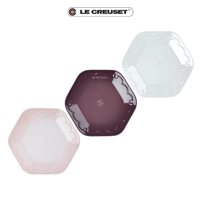 Le Creuset 瓷器雪藏時光系列六角盤25cm(珠光白/無花果/貝殼粉 3色選1)