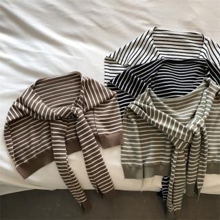 【D.studio】韓版條紋針織小披肩(圍巾搭配長袖上衣女裝衣服長袖t恤 保暖上衣冬天女裝秋冬女裝 J363)