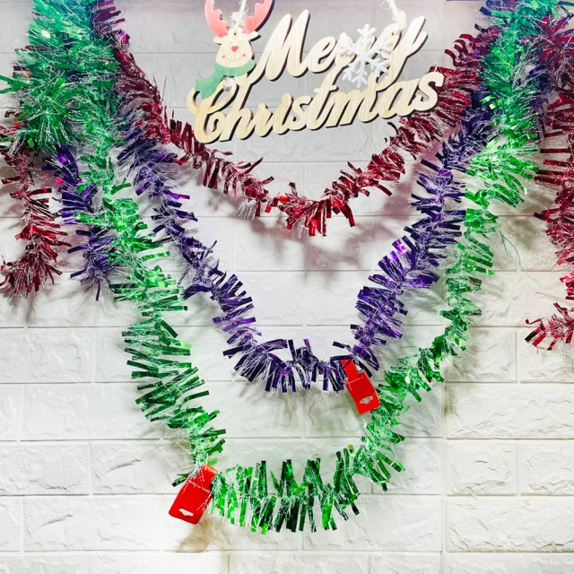 塔克百貨 6入 聖誕毛條 金蔥條 泡絲條 雙色條 聖誕布置 聖誕樹 2M 寬版 雪花 大號 聖誕樹條 聖誕茜草