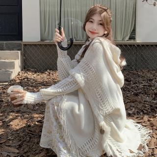 【D.studio】韓版波西米亞風森系針織外套(披肩斗篷針織上衣毛衣長袖上衣女裝衣服長袖t恤冬天女裝 J365)