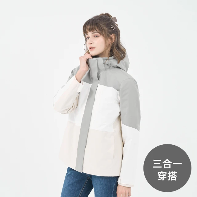 GIORDANO 佐丹奴 女裝拼接機能三合一外套-二件式 G-MOTION系列(04 陰影綠X雲白色X砂殼卡其)