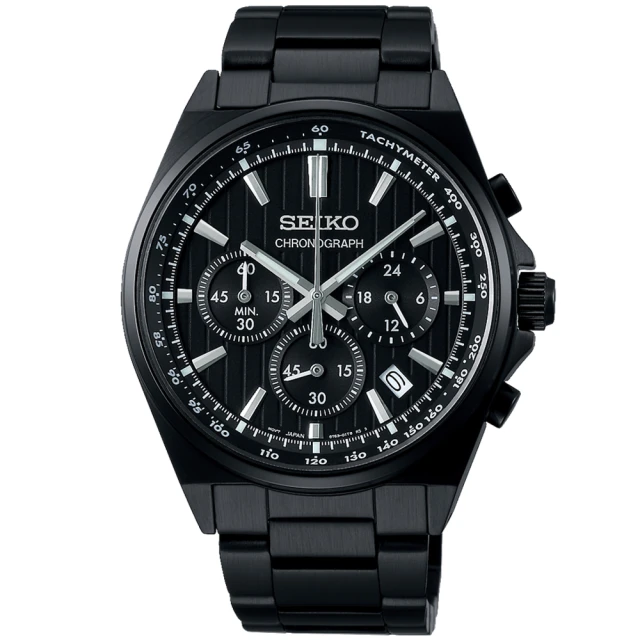 SEIKO 精工 CS系列 簡單俐落三眼計時腕錶/黑41mm(8T63-01T0SD / SBTR037J)