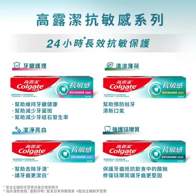 【Colgate 高露潔】抗敏感牙膏120gX8入(強護琺瑯質/清涼薄荷/牙齦護理/潔淨亮白)