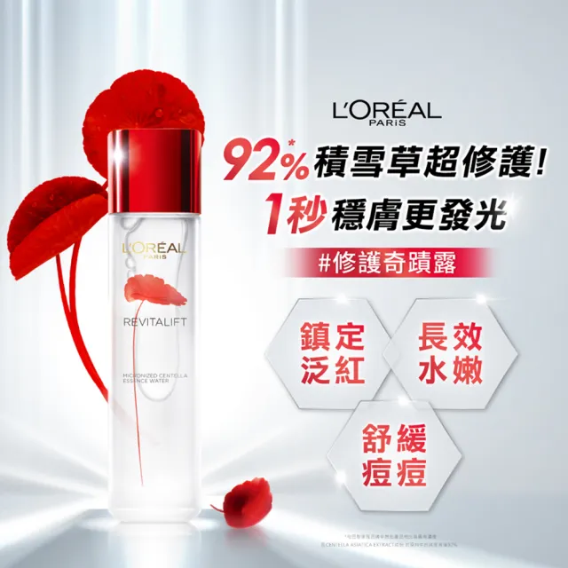 【LOREAL Paris 巴黎萊雅】活力緊緻 積雪草修護奇蹟露130ml_2入組(濕敷霸主/精華水/化妝水)