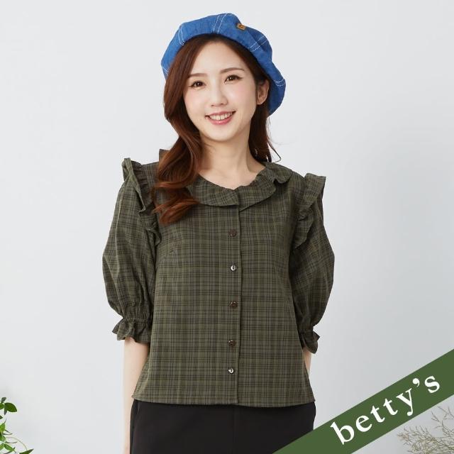 【betty’s 貝蒂思】格紋後抽繩翻領七分袖襯衫(深綠)