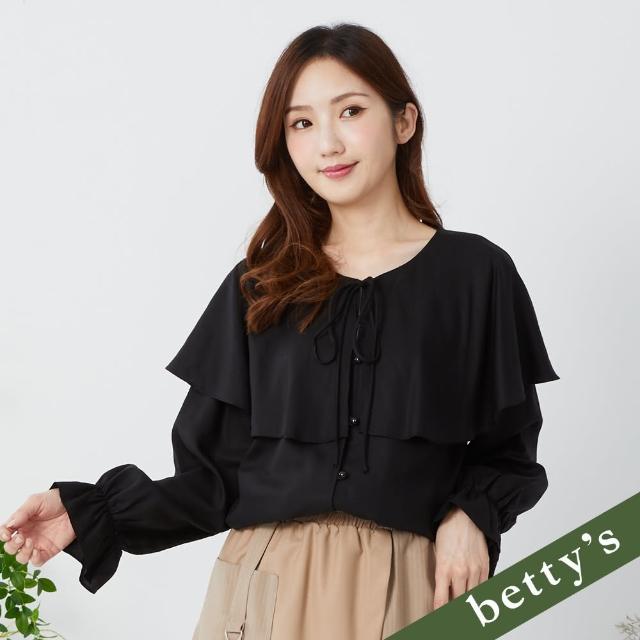 【betty’s 貝蒂思】造型大領片綁帶長袖襯衫(黑色)