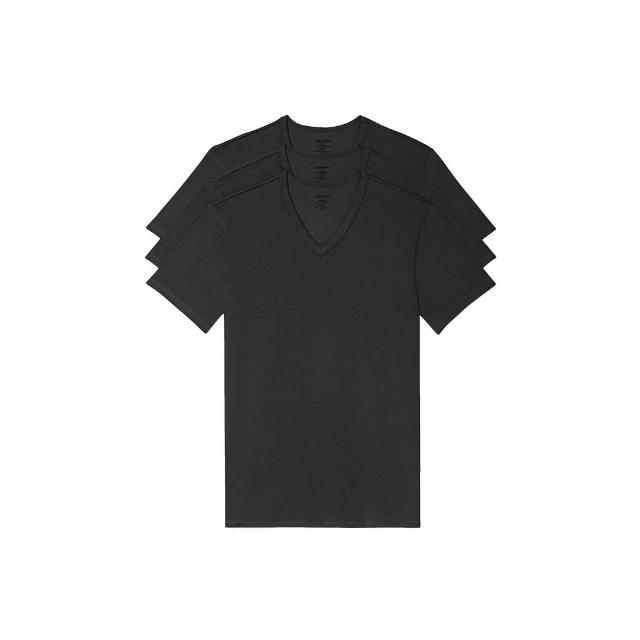 【Calvin Klein】CK 經典V領衛衣短袖T恤 上衣-3入組禮盒-黑色(平輸品/衛衣短T/禮盒三入組)