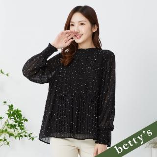 【betty’s 貝蒂思】雪紡點點百摺荷葉邊立領上衣(黑色)