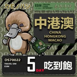 【鴨嘴獸Platypi.IF】中港澳eSIM 5日 重量型 吃到飽 免插卡網絡卡(中國 香港 澳門 上網 免插卡上網絡卡)