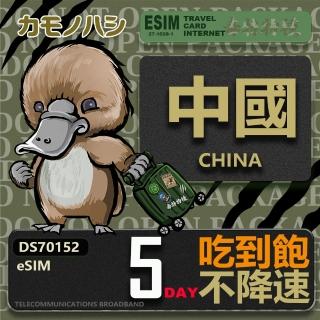 【鴨嘴獸Platypi.IF】中國eSIM 5日 吃到飽不降速 高流量網絡卡 免插卡網絡卡(中國上網絡卡 免插卡 高流量網絡卡)