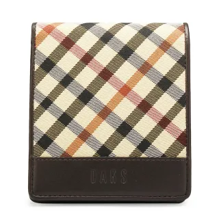 【DAKS】經典英倫斜格紋零錢袋雙層短夾(深咖啡)