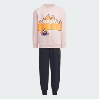 【adidas 愛迪達】套裝 長袖上衣 童裝 大童 男女童 運動 LK KN SET 粉黑 JC9381