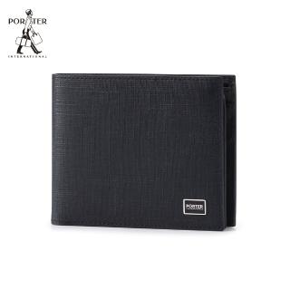 【PORTER INTERNATIONAL】沉穩風尚LOFTY真皮雙折零錢短夾(黑)