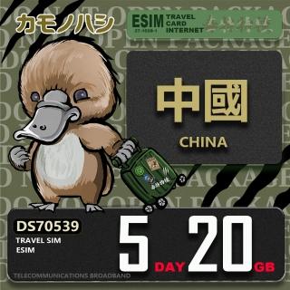 【鴨嘴獸Platypi.IF】中國eSIM 5天20GB 上網絡卡(中國上網絡卡 免插卡 免翻牆 上網絡卡)