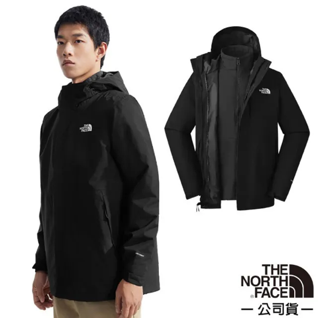 【The North Face】男 3效能 防水透氣防風耐磨連帽二件式外套_亞洲版型/夾克(81RN-4H0 宇宙黑)