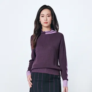 【KeyWear 奇威名品】異材質撞色長袖毛衣(共2色)