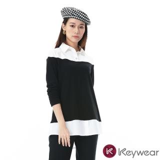 【KeyWear 奇威名品】異材質拼接襯衫(黑色)