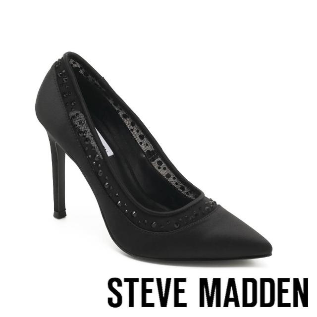 【steve madden】SLEEKER 珍珠透膚緞面高跟鞋(黑色)