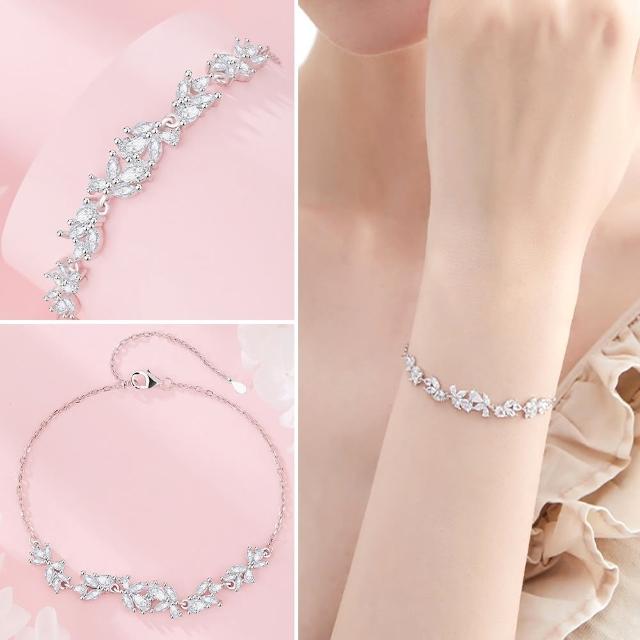 【LEESA】鋯石手鍊\紫藤花手鍊\日系手鍊\手鍊\純銀手鍊\細手鍊\鑲鋯手鍊\小眾設計\氣質銀飾\銀手鍊\送禮