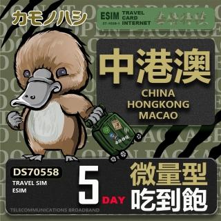 【鴨嘴獸Platypi.IF】中港澳eSIM 5日 輕量型 吃到飽 免插卡網絡卡(中國 香港 澳門 上網 免插卡上網絡卡)