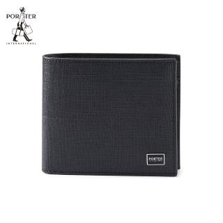 【PORTER INTERNATIONAL】沉穩風尚LOFTY真皮雙折零錢短夾(黑)