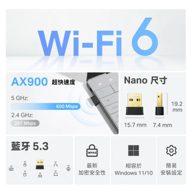 【TP-Link】Archer TX10UB Nano WiFi 6 AX900 雙頻 迷你型 藍牙5.3 USB無線網卡(Wi-Fi 6無線網路卡)
