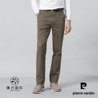 【pierre cardin 皮爾卡登】商務休閒 男款 棉質平口休閒長褲-卡其綠色(5245871-47)