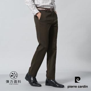 【pierre cardin 皮爾卡登】商務休閒 男款 棉質平口休閒長褲-褐綠色(5245871-49)