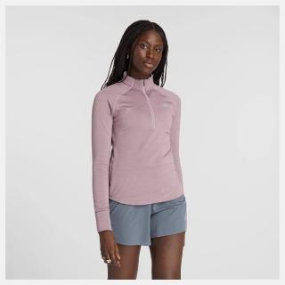 【NEW BALANCE】NB 長袖上衣 女款 運動 指套 美規 粉紫 WT43200IWH